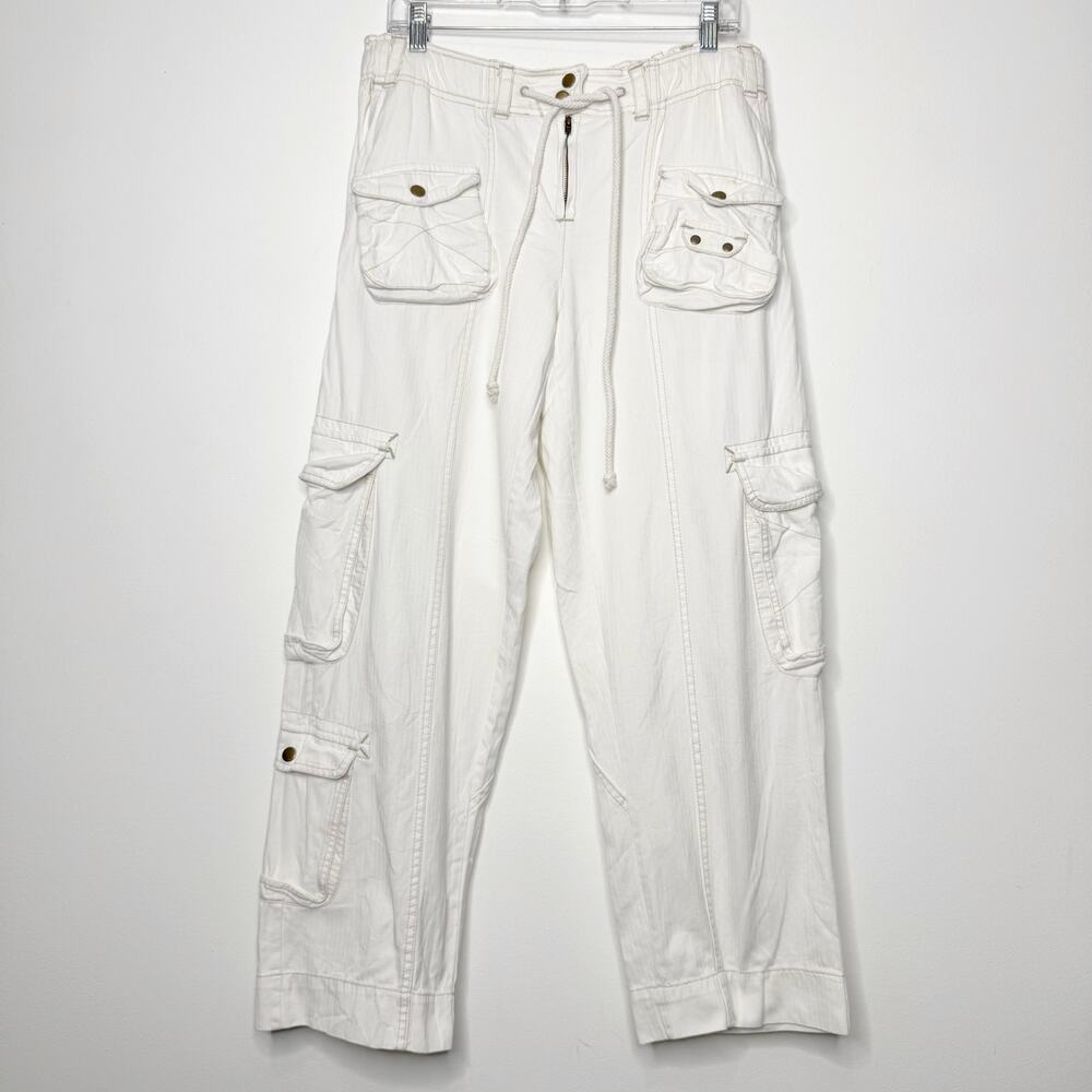 Free People Tahiti Pull On Cargo Pants Tofu White Utility Boho Medium - Picture 2 of 12